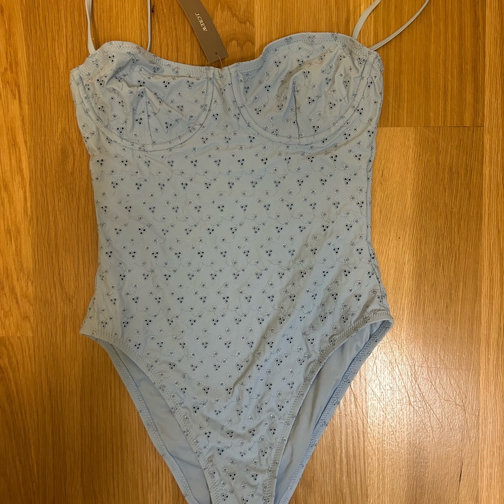 J. Crew Sky Blue Embroidered design swimsuit  - Brand new!!